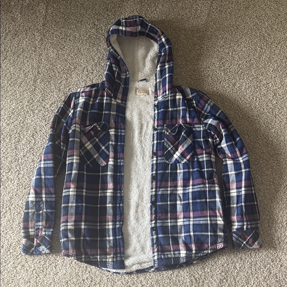 Boston Traders Blue and White Plaid hooded Jacket size xs